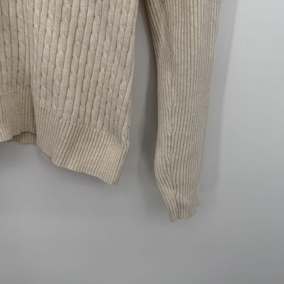 Pria Beige Cable Knit Cotton V Neck Sweater Y2k Size Medium - Picture 4 of 9